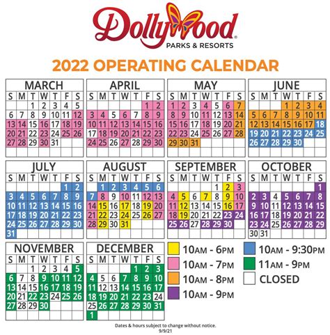 Dollywood 2022 Calendar
